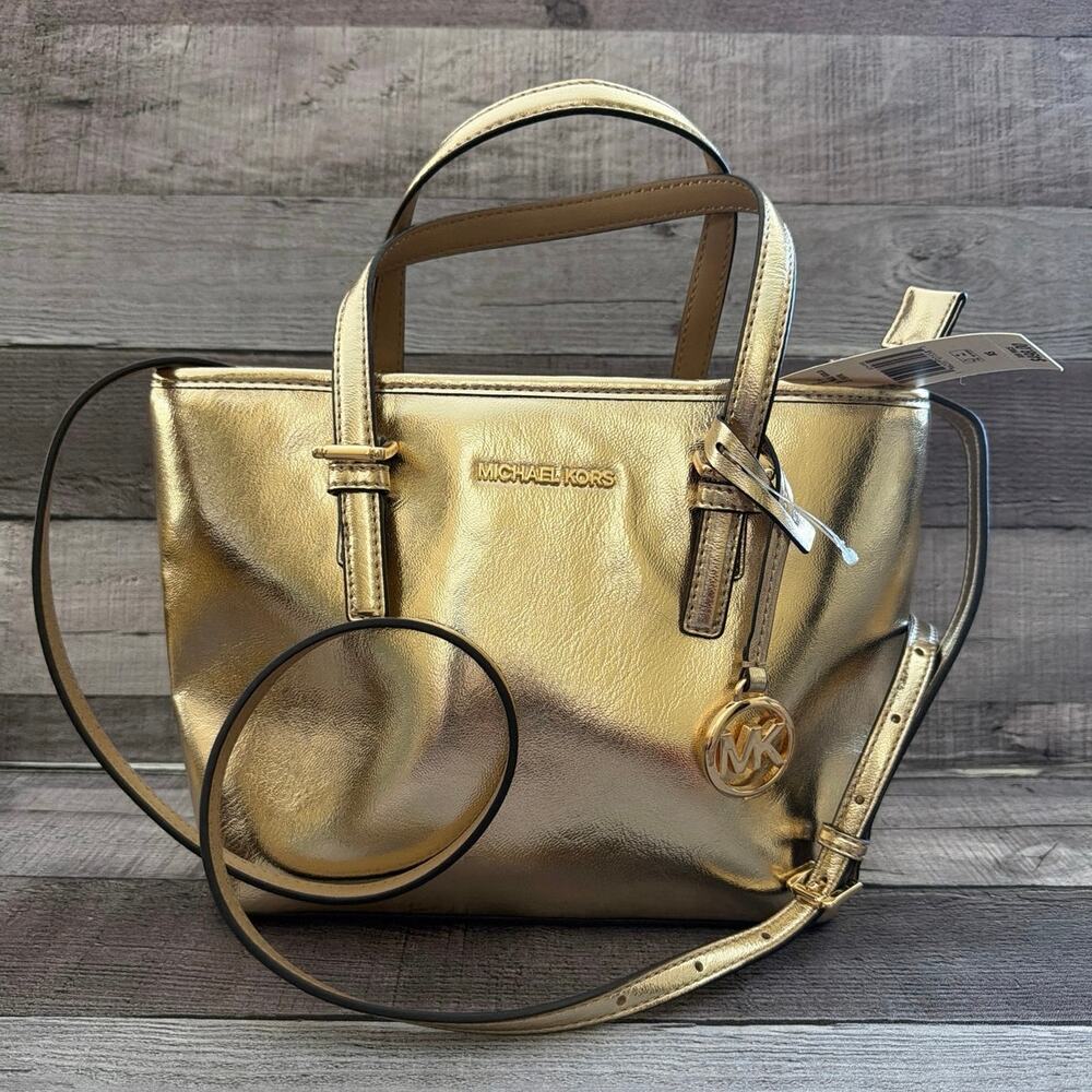 Michael Kors Jet Set Travel Pale Gold Small Purse Tote Pocketbook Bag Gift NWT